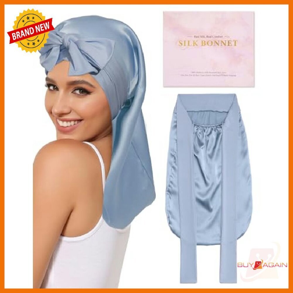 100% Mulberry Silk Sleep Bonnet for Long Hair, Adjustable Straps - Picture 2 of 7